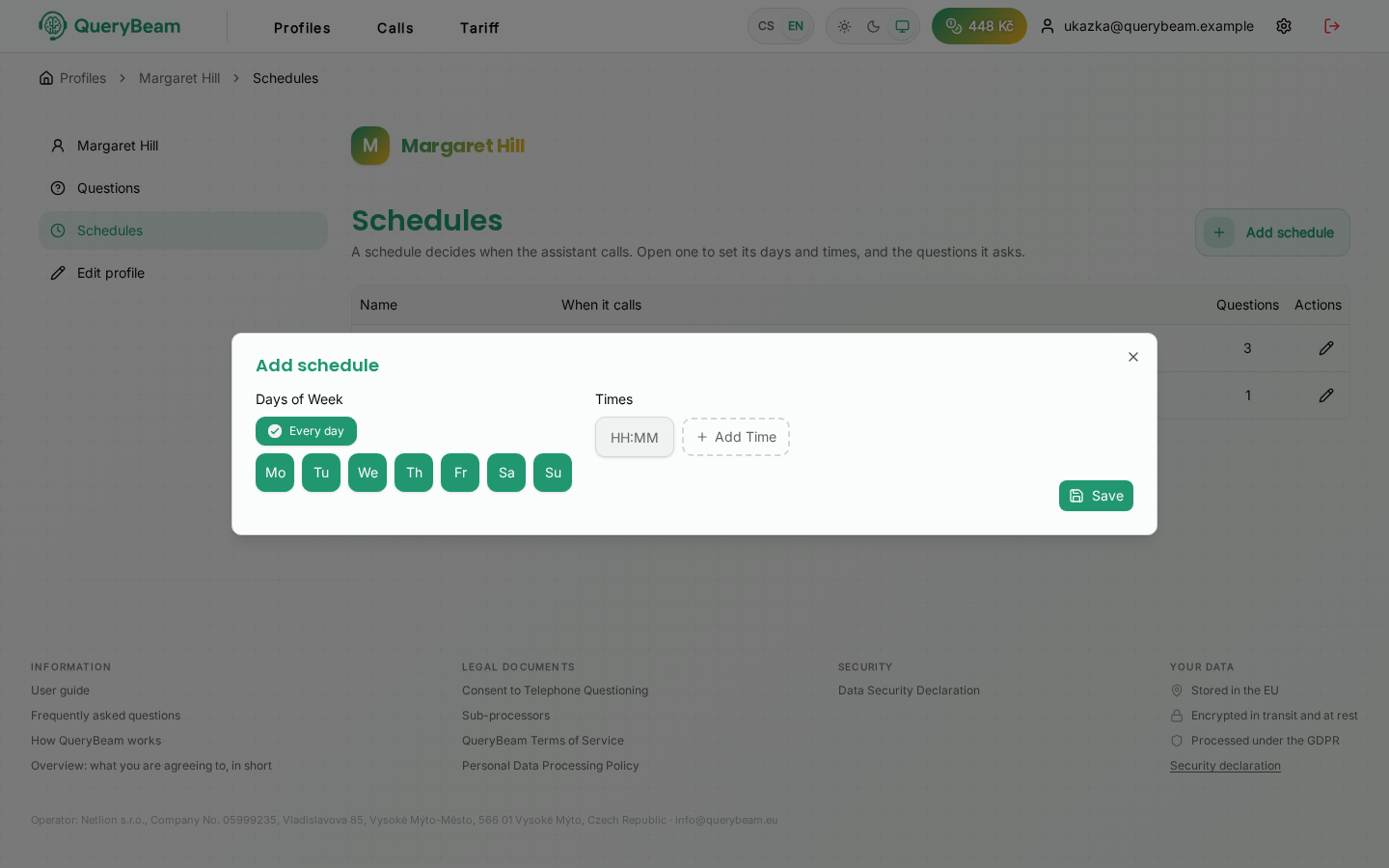 The add-schedule dialog