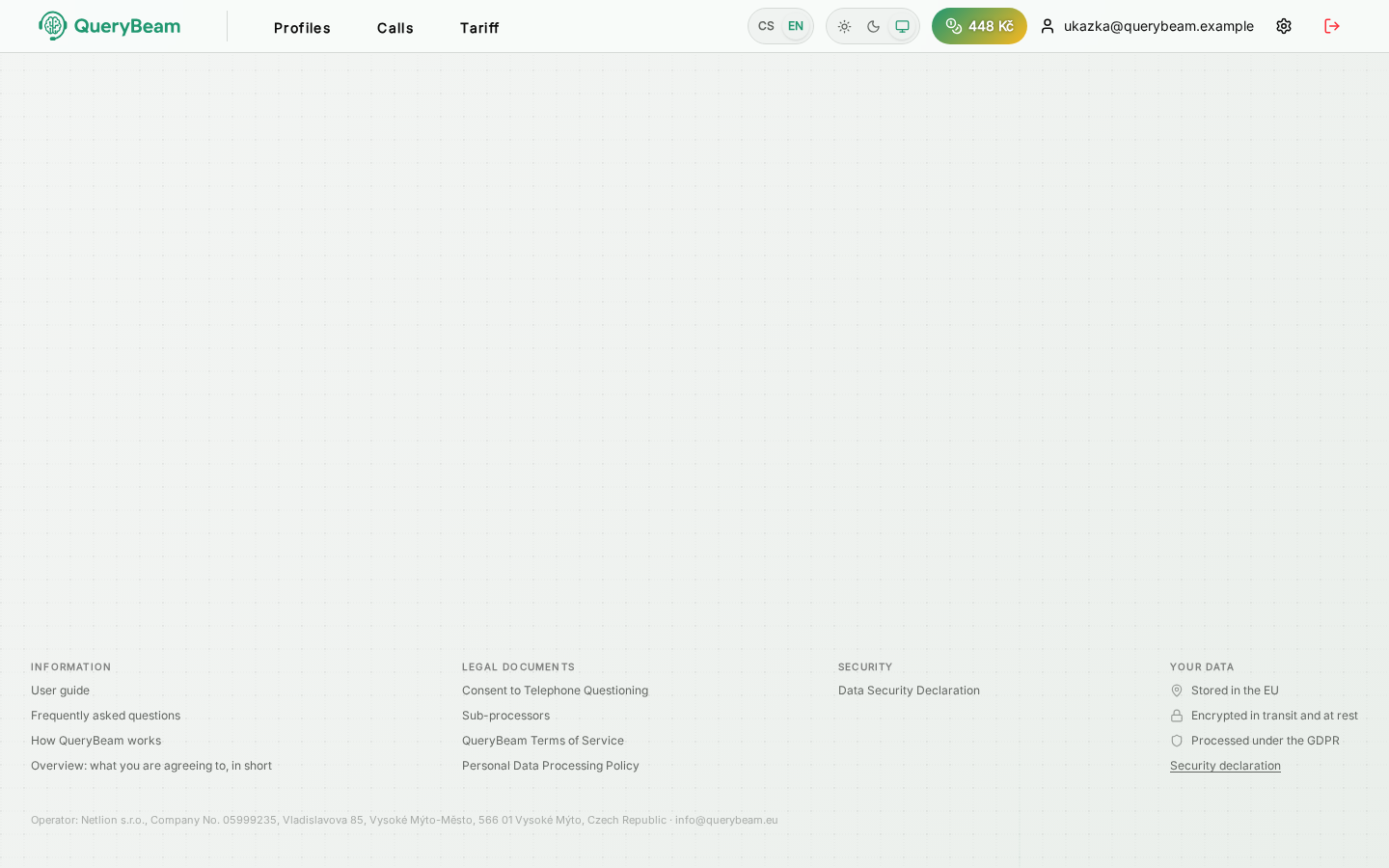 The usage page with the wallet ledger